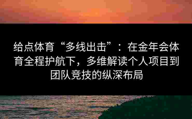 给点体育“多线出击”：在金年会体育全程护航下，多维解读个人项目到团队竞技的纵深布局